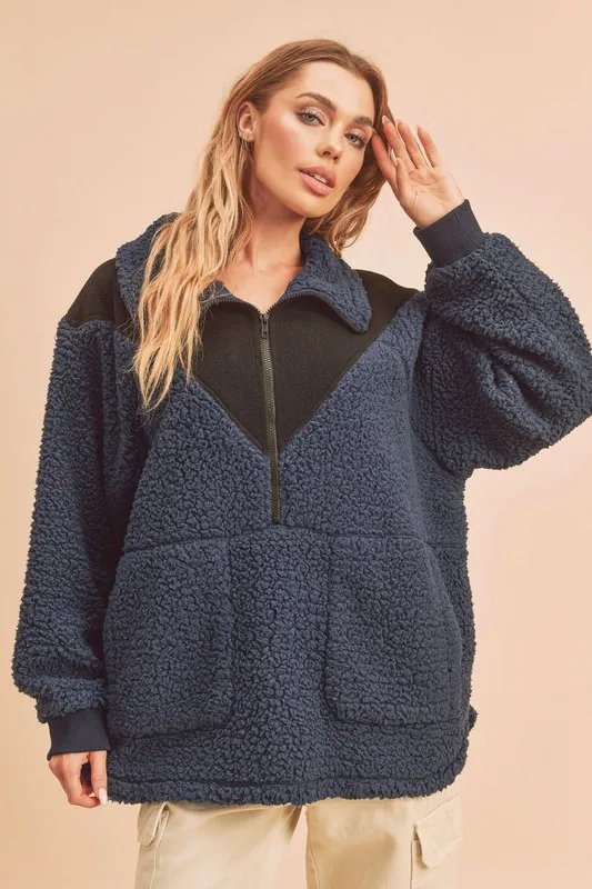 Two Tone Half Zip Fleece Sweatshirt