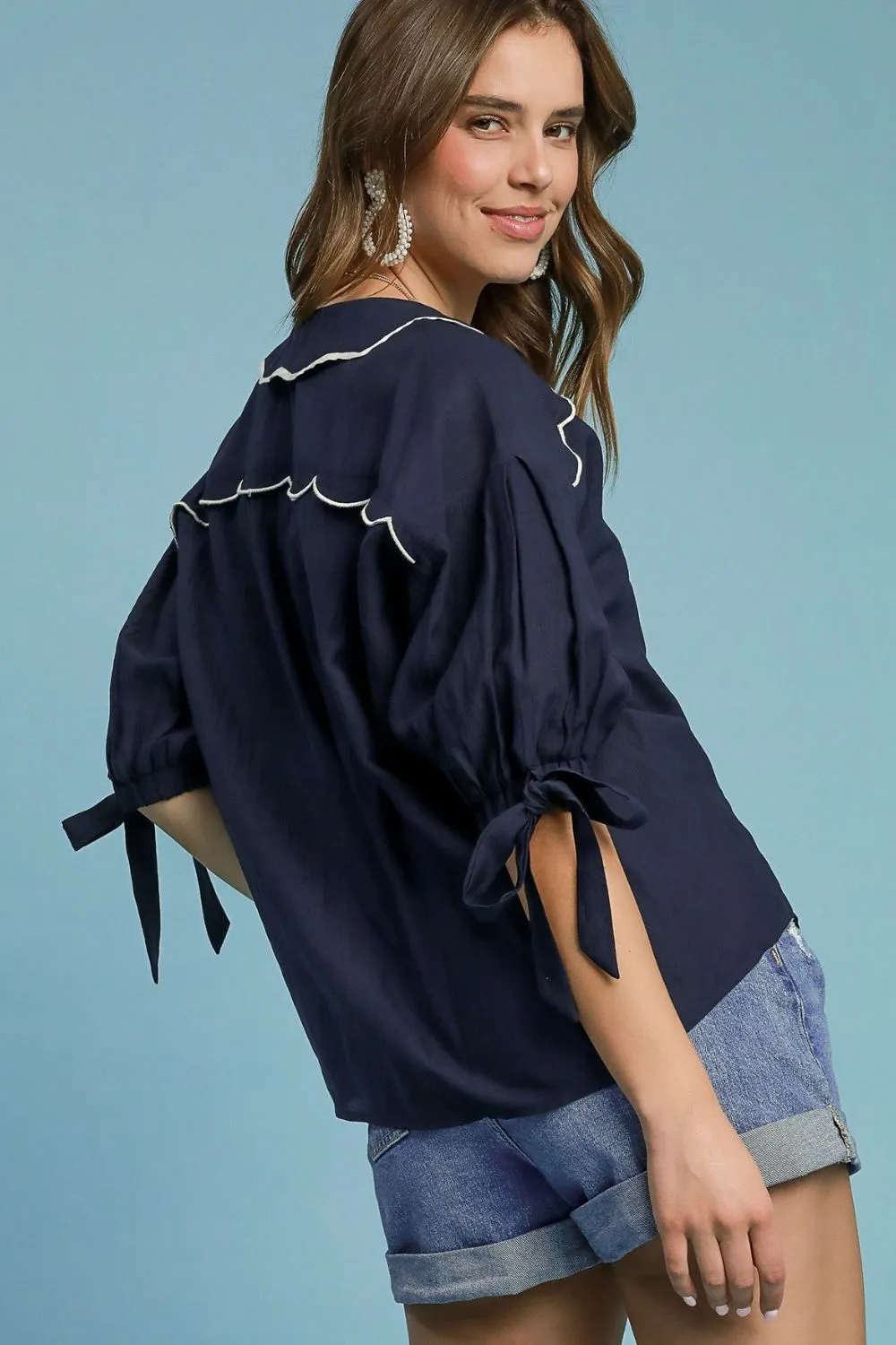 Full Size Embroidered Detail Button Down Shirt Plus Size, image 2