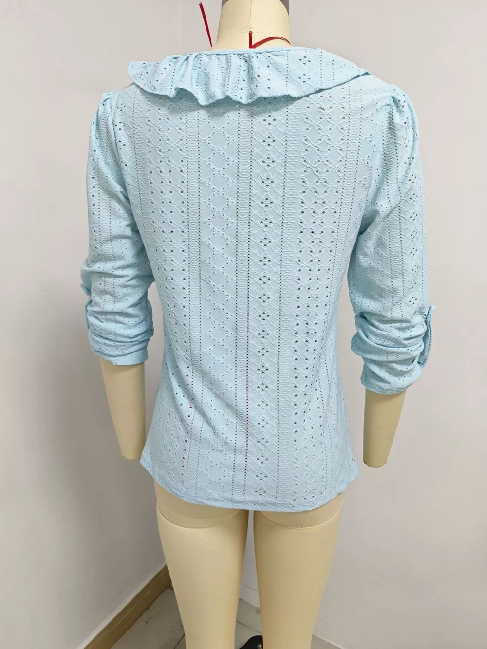 Eyelet Ruffle V-Neck Blouse, image 14