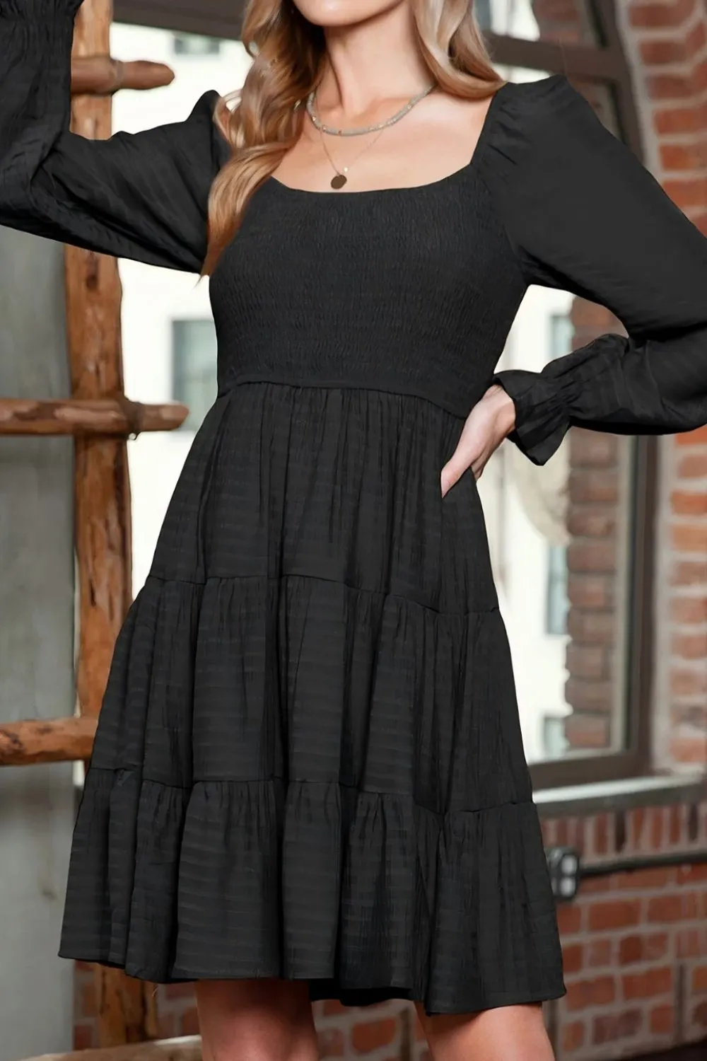 Square Neck Flounce Sleeve Dress, image 2