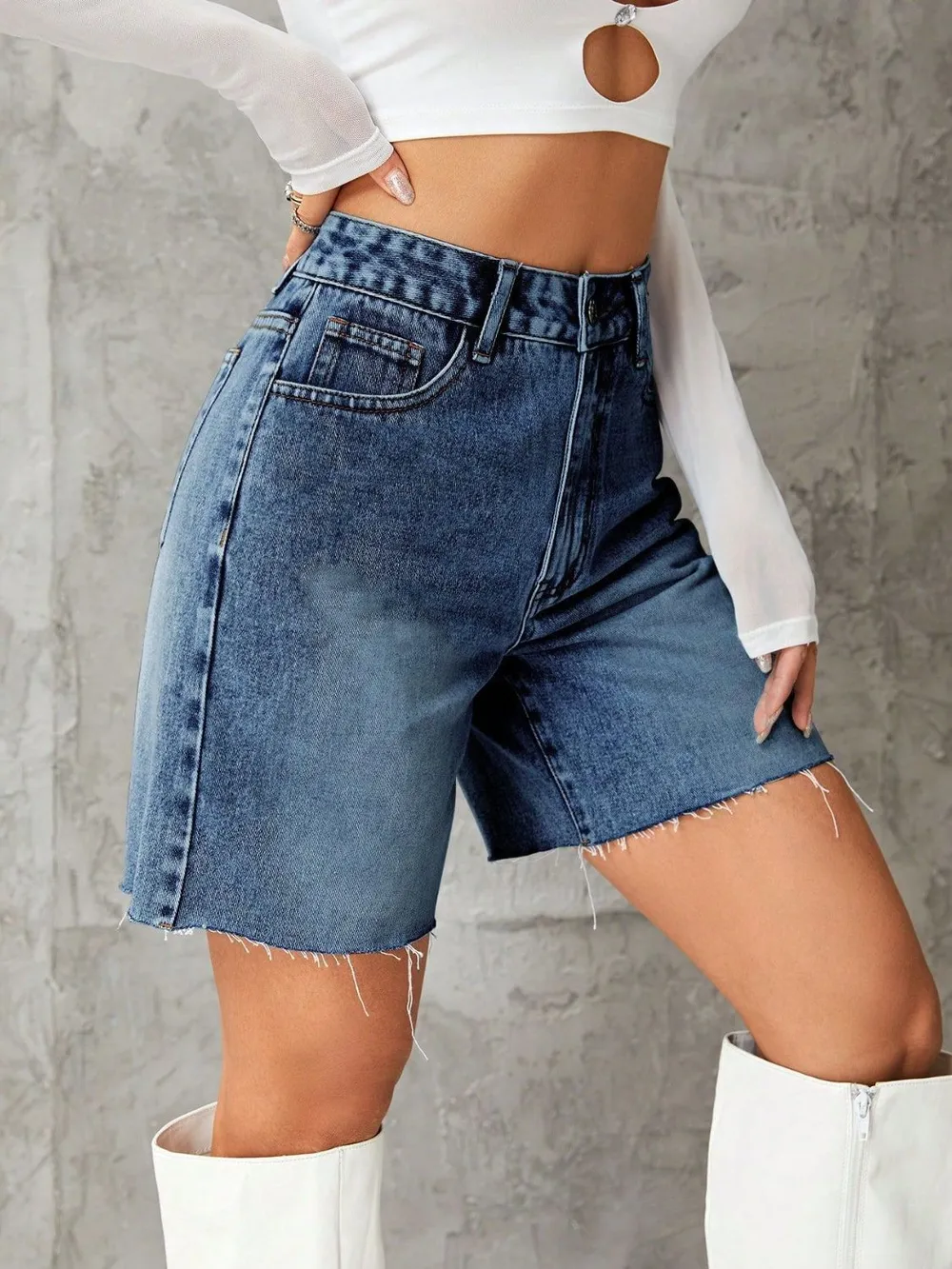 Frayed Hem Denim Shorts, image 2