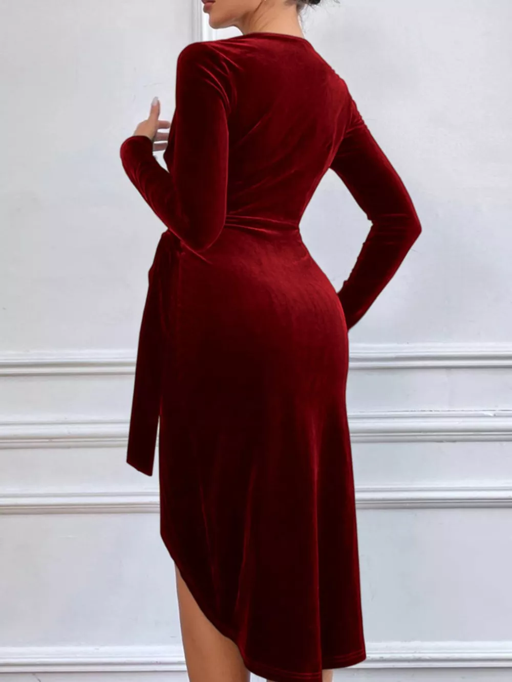 Velvet Wrap Long Sleeve Midi Dress, image 11