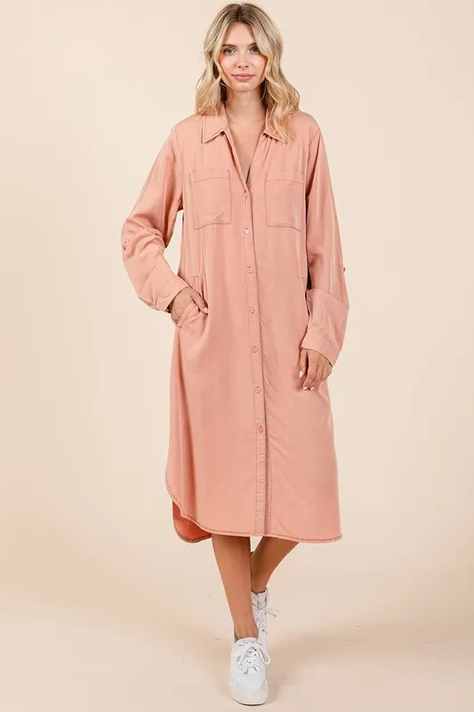 Button Down Long Sleeve Shirt Dress, image 3