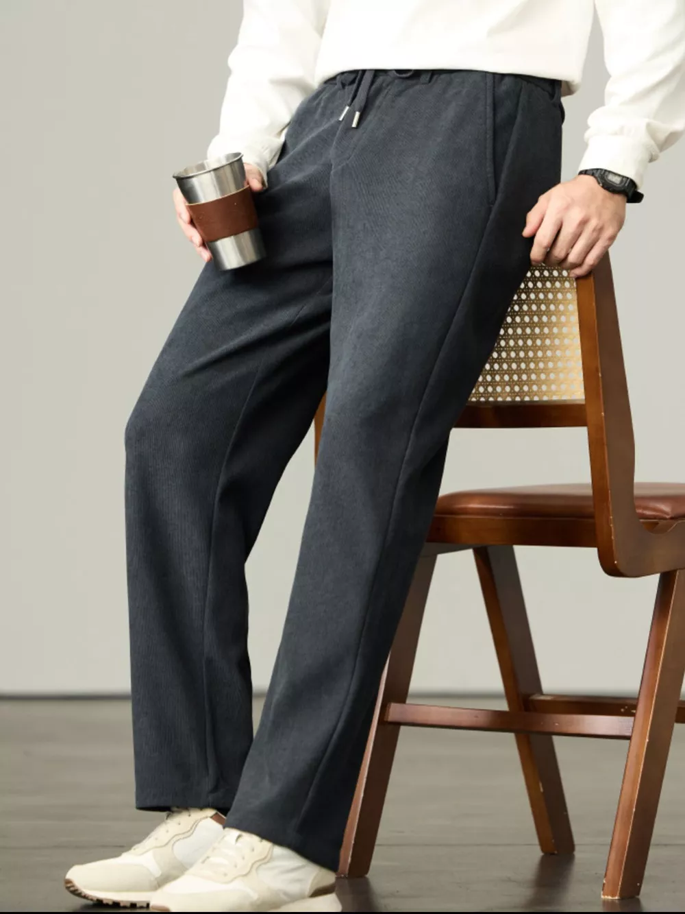 Men's Plus Size Casual Corduroy Drawstring Pants, image 4
