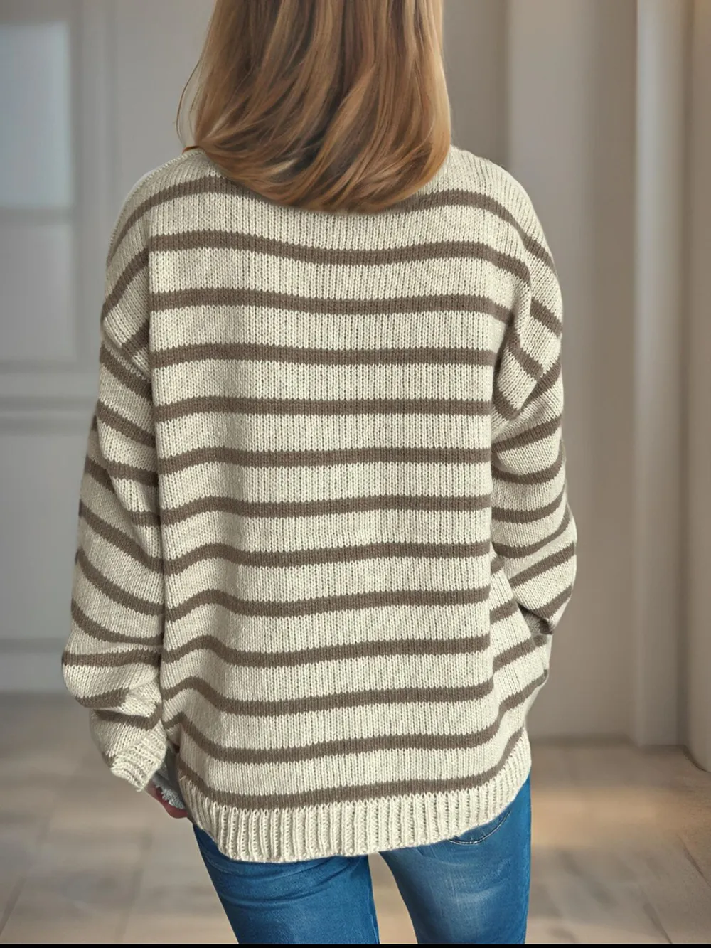 Striped Round Neck Long Sleeve Sweater, image 11