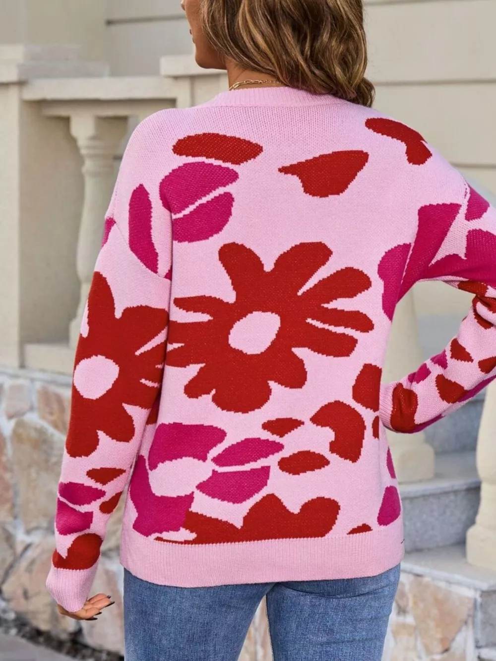 Floral Crew Neck Long Sleeve Sweater, image 16