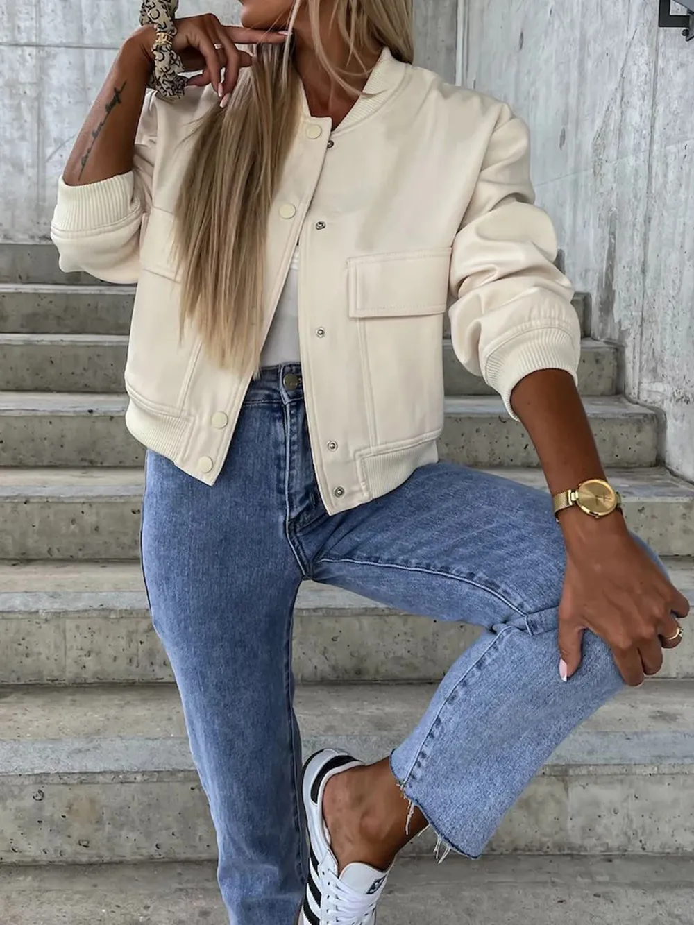 Baseball Collar Dropped Shoulder Jacket, image 3