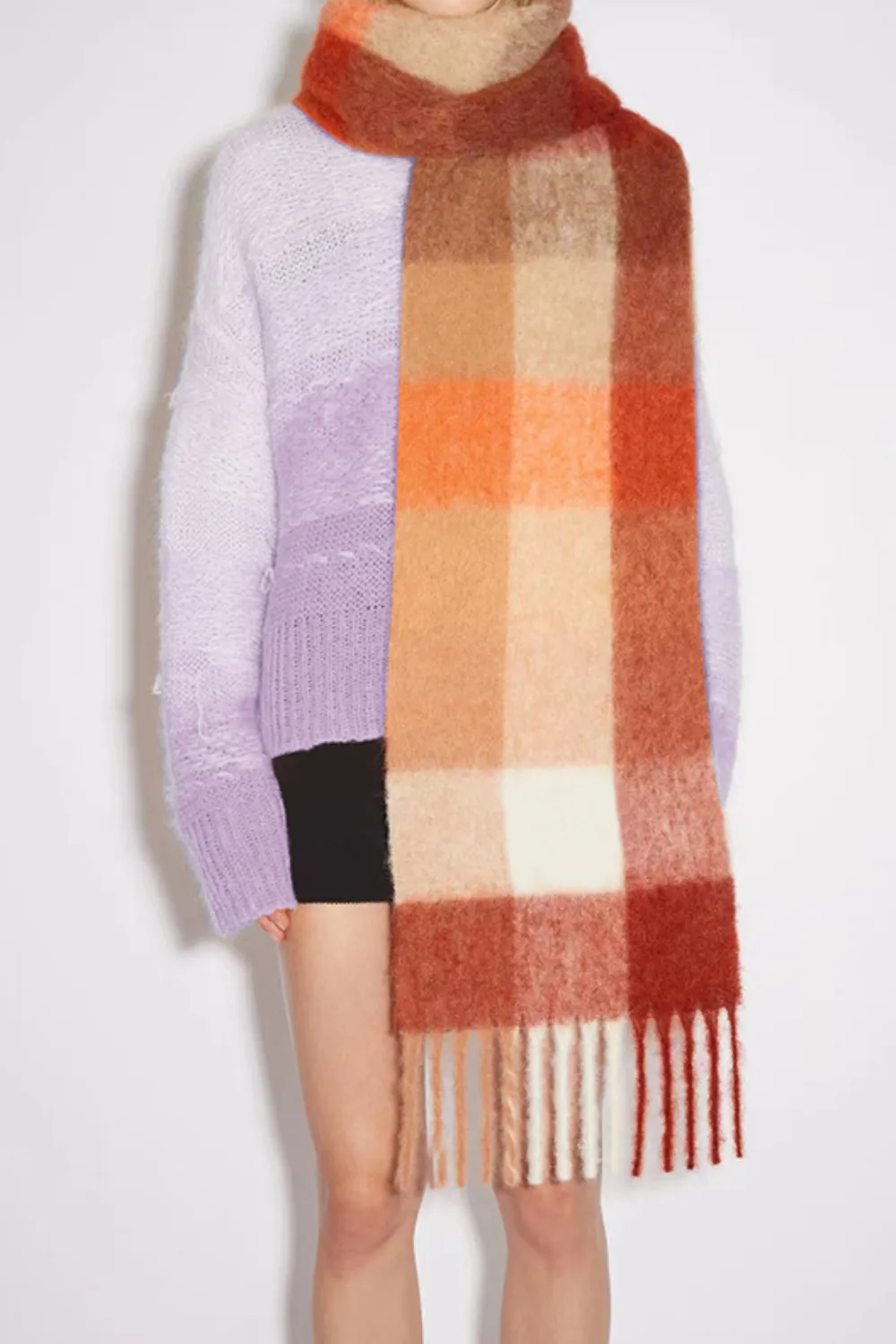Thermal Fringe Contrast Plaid Scarf, image 2