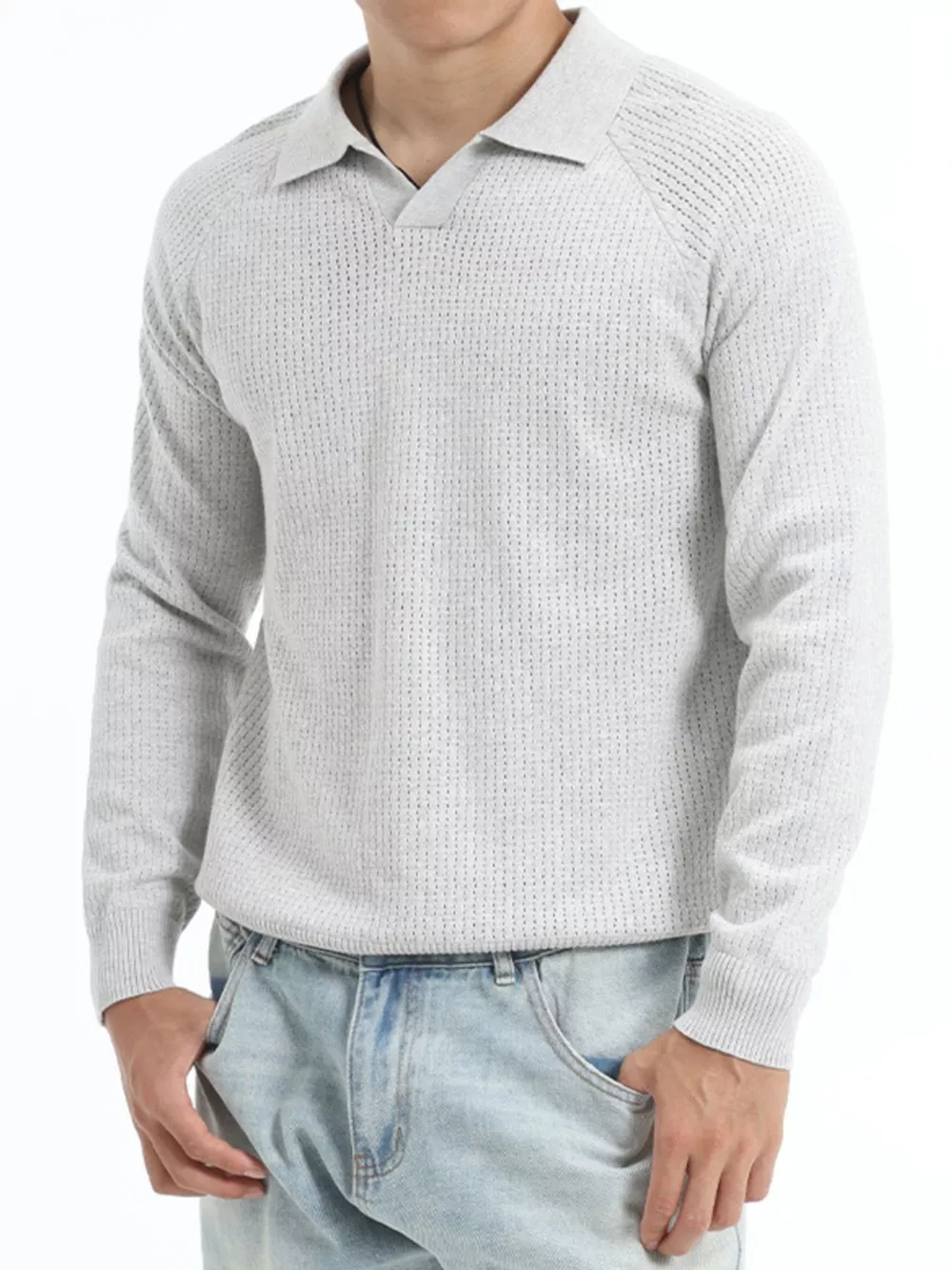 Men's Plus Size Textured Polo Collar Knit Top, image 6