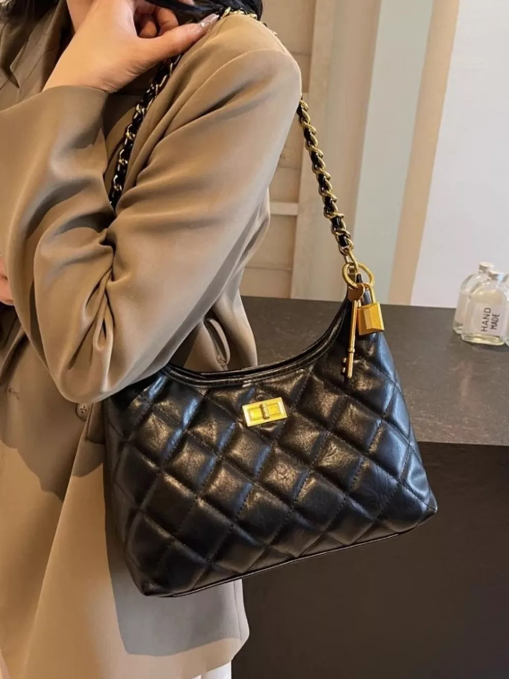 Quilted Chain Strap Shoulder Bag, image 4