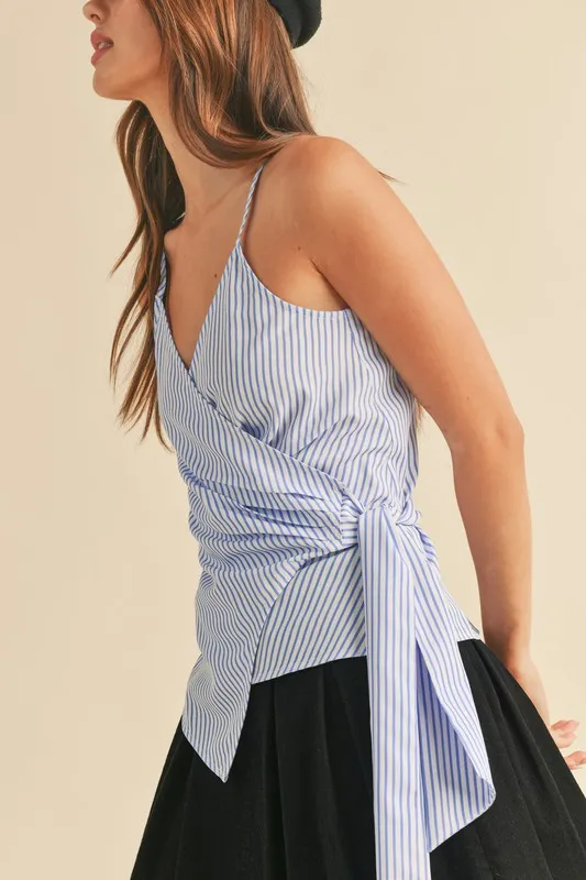 Side Knotted Surplice Striped Cami, image 5