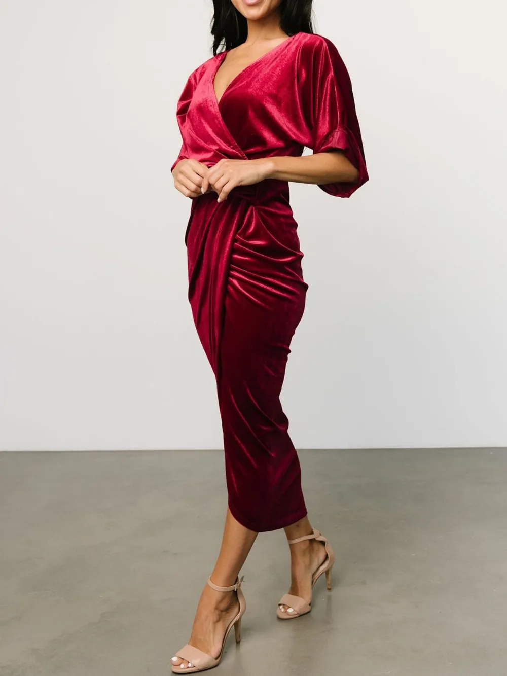 Ruched Surplice Half Sleeve Dress, image 3