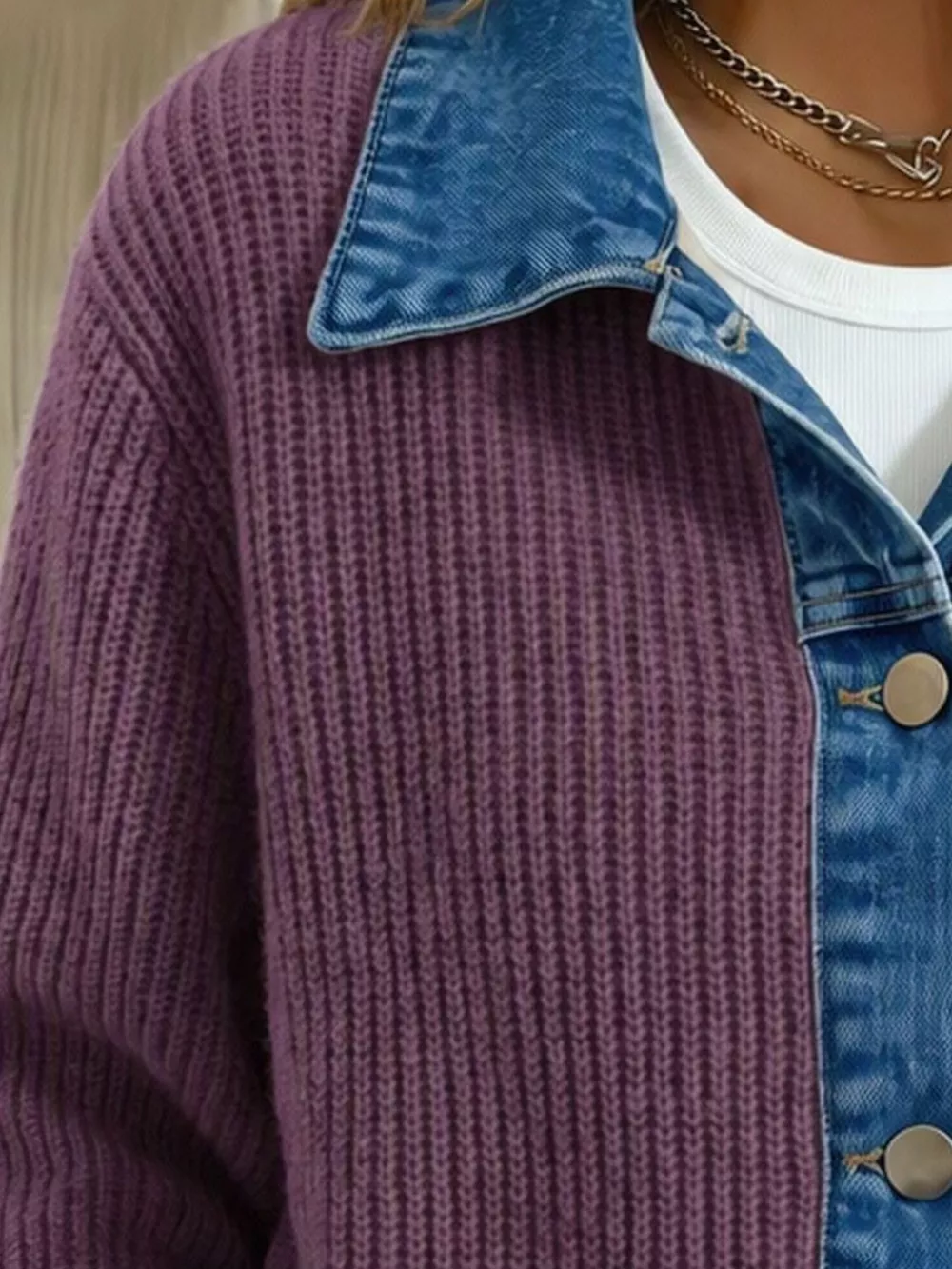 Denim Trim Button Up Cardigan, image 10