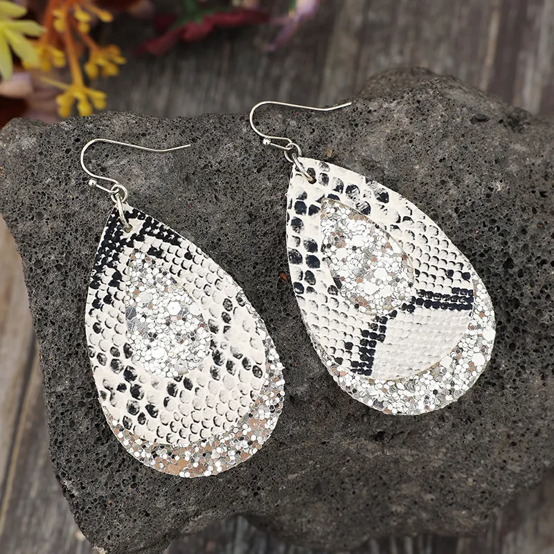 PU Leather Sequin Teardrop Earrings, image 4