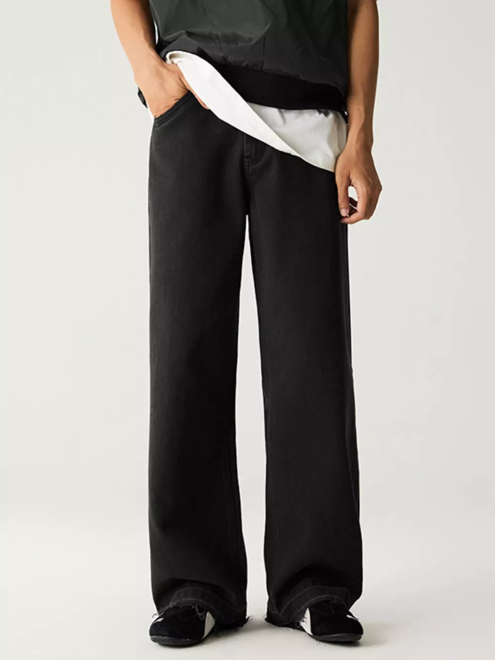Men's Wash Relaxed Fit Wide Leg Jeans, image 3