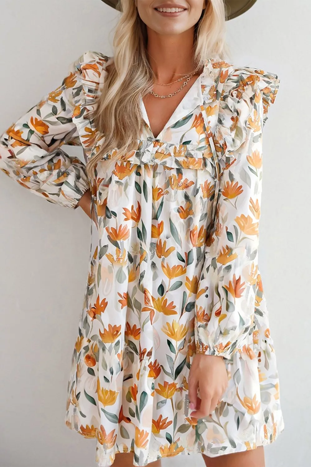Bohemian Floral Print Ruffle Mini Dress