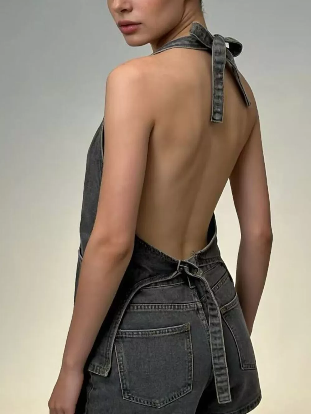 Halter Neck Button-Down Denim Vest, image 20