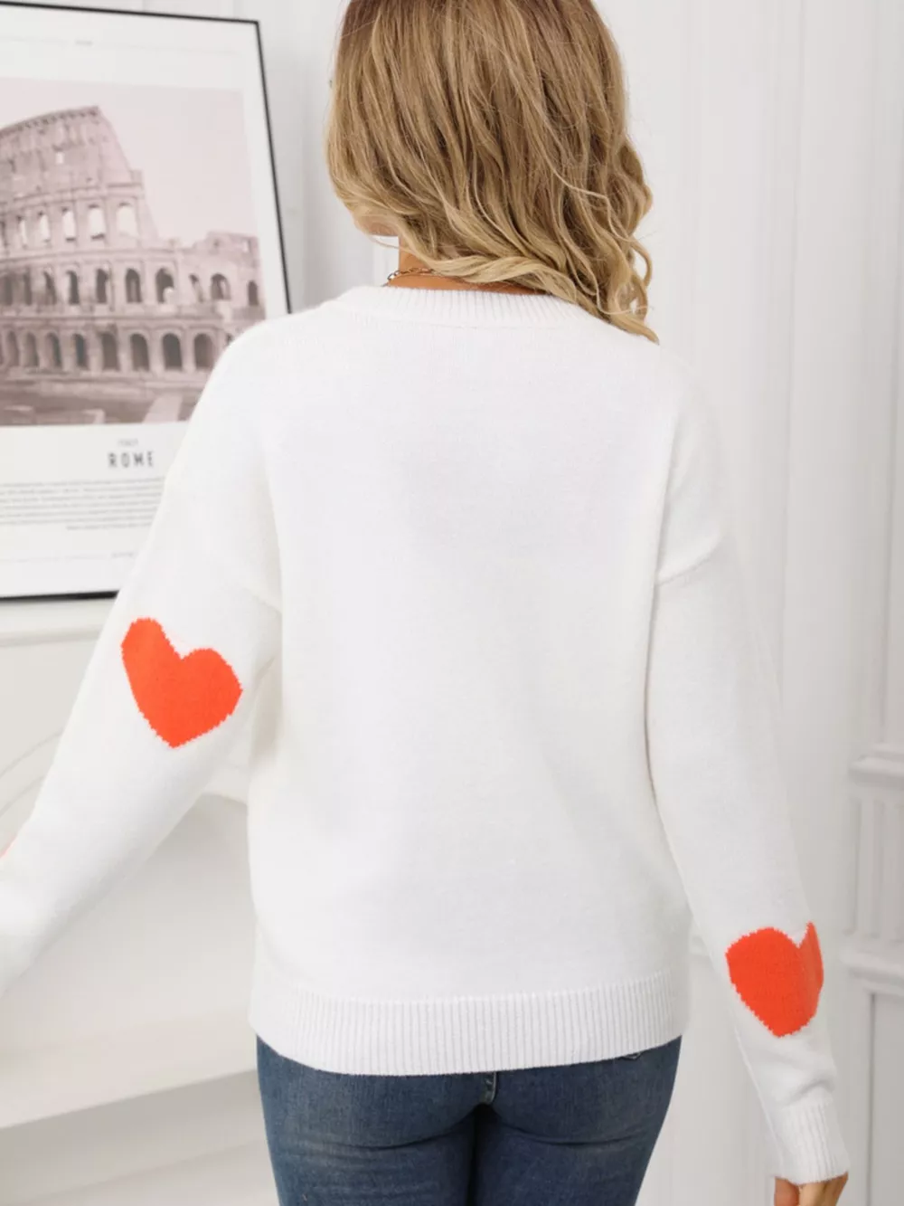 Valentine's Day Heart Pattern Round Neck Sweater, image 2