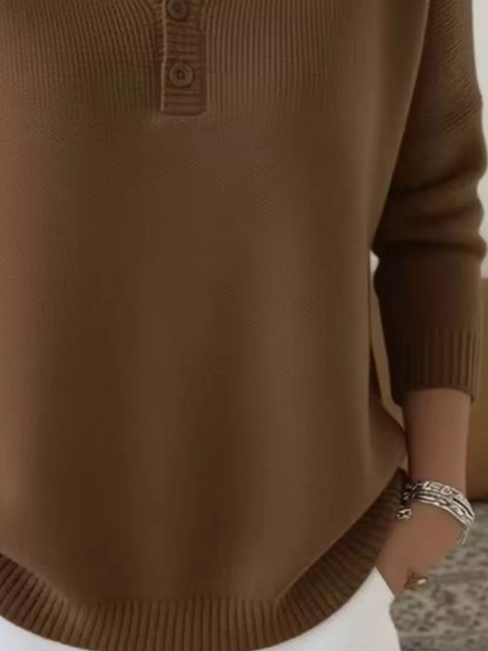 Full Size Button Detail Ribbed Knit Sweater Plus Size, image 13