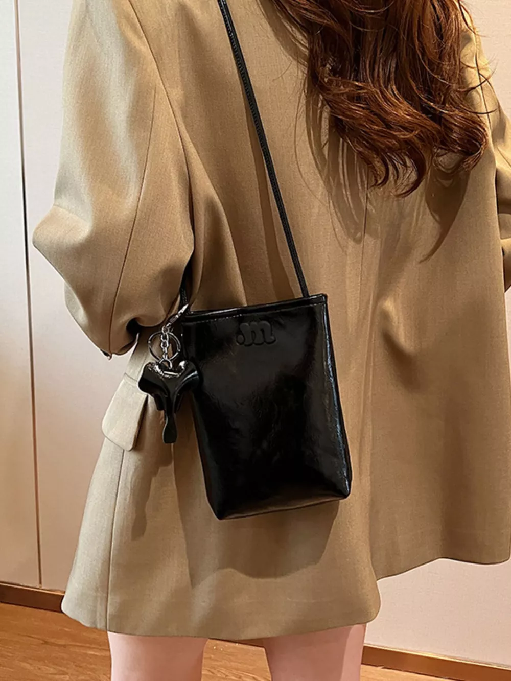 Minimalist PU Leather Crossbody Bag with Elephant Charm, image 7