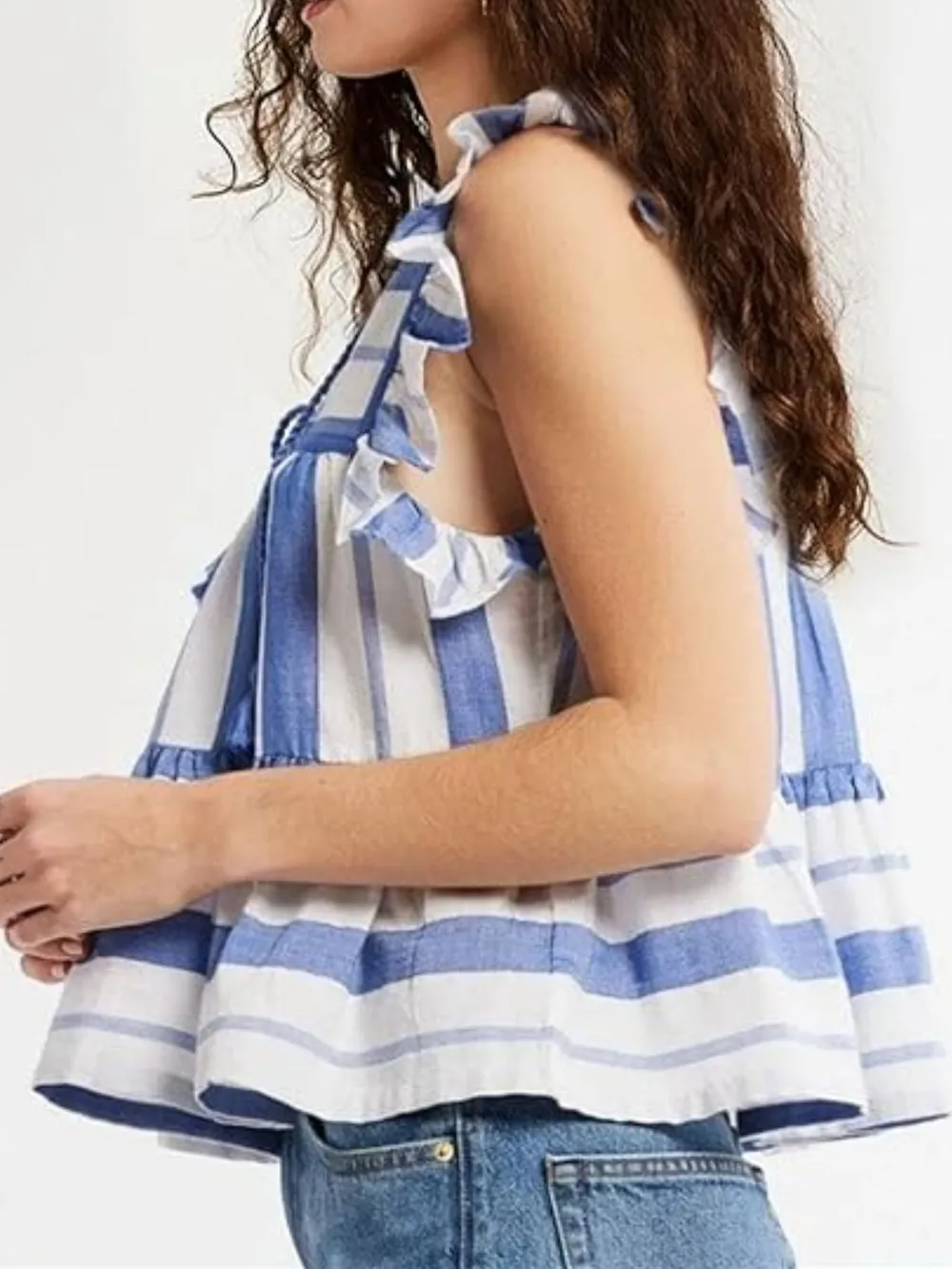 Tassel Ruffled Striped Blouse, image 2