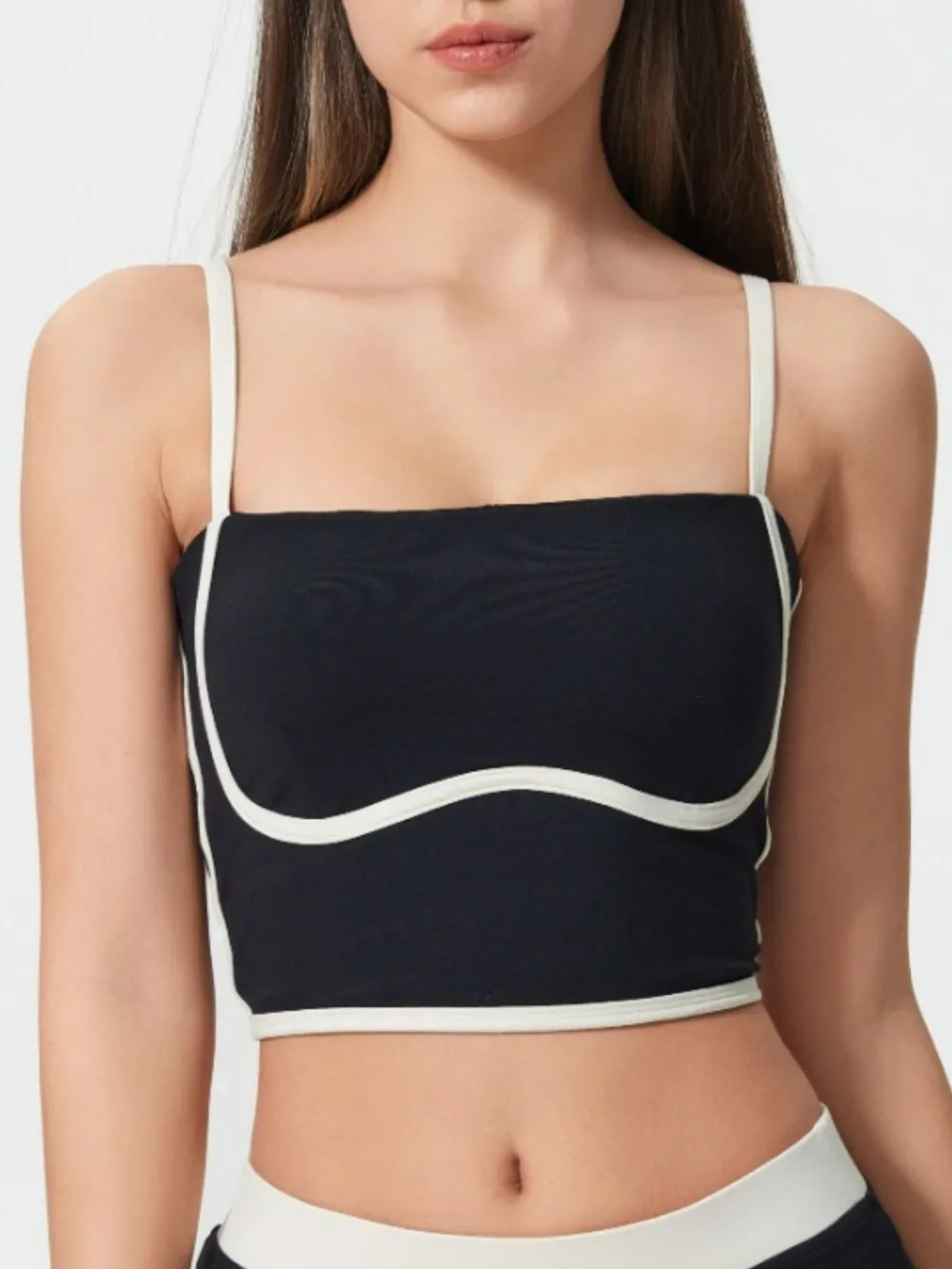 Contrast Trim Square Neck Active Cami with Detachable Chest Pads, image 3