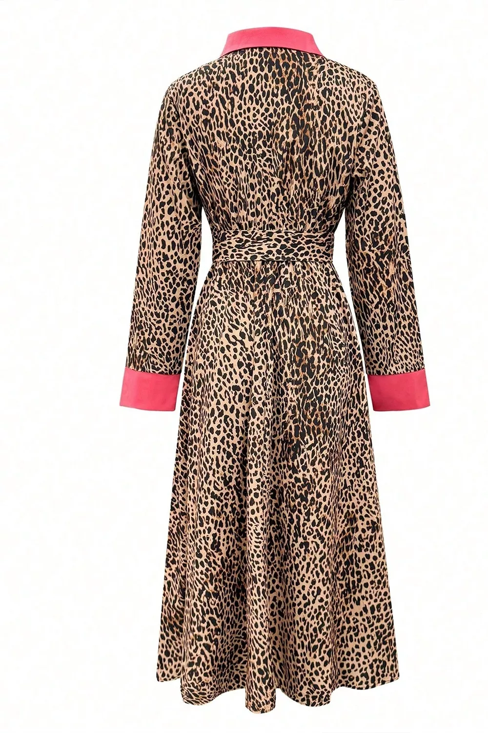 Leopard Print Belted Maxi Shirt Dress, image 3