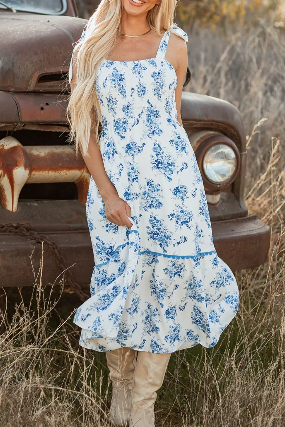 Printed Tie Shoulder Dress, image 2
