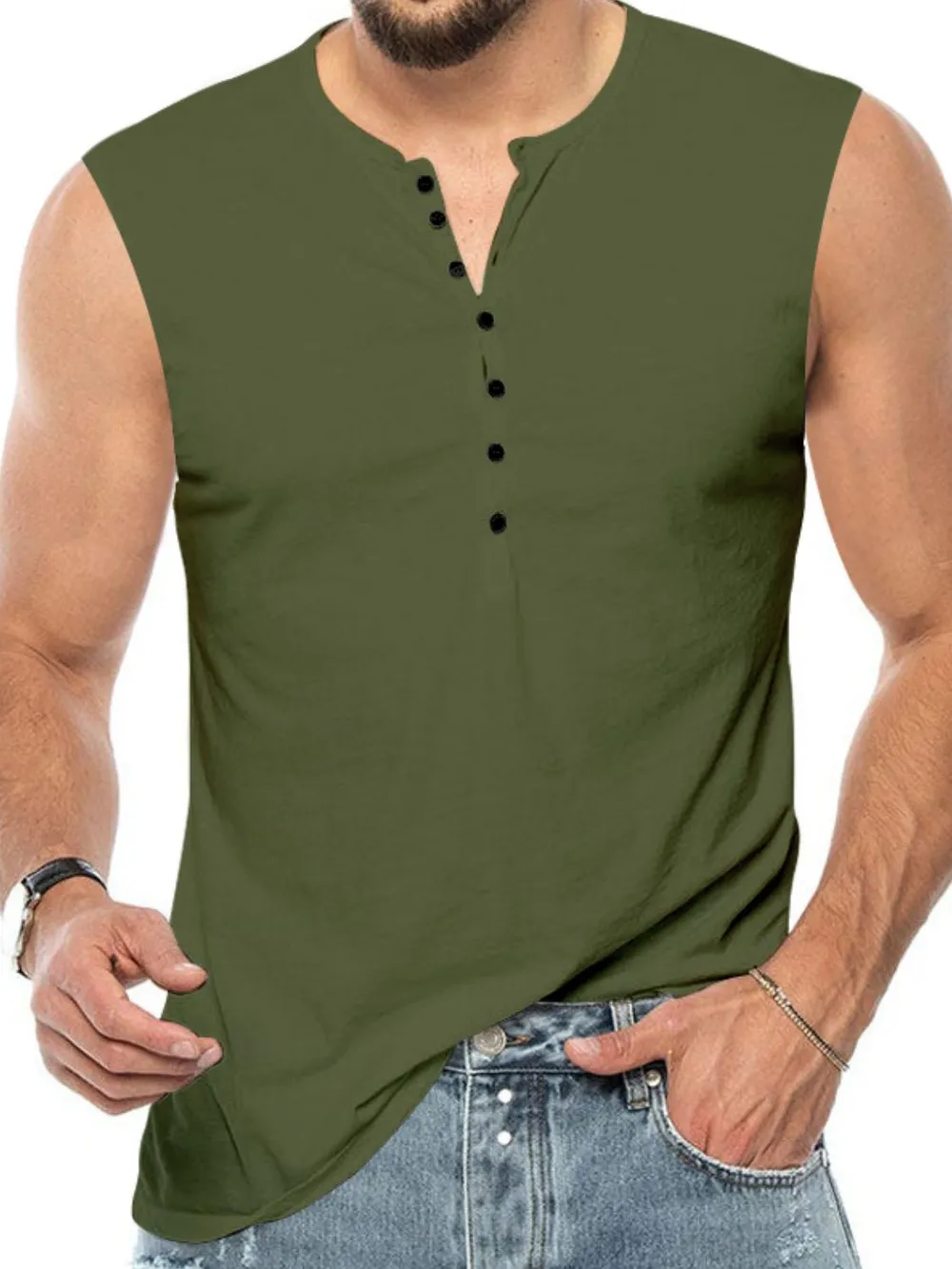 Men's Full Size Button Detail Tank Plus Size, image 6
