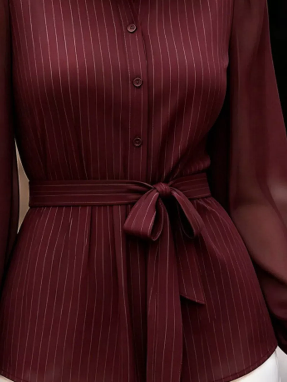 Striped Tie Waist Long Sleeve Shirt, image 9