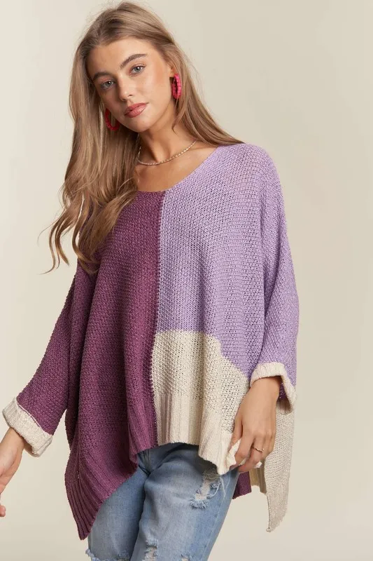 Side Slit Color Block Long Sleeve Sweater, image 2