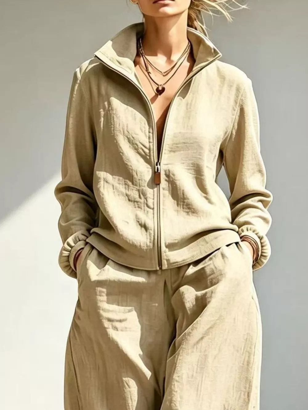 Full Size Zip-Up Jacket and Wide-Leg Pants Set Plus Size, image 14