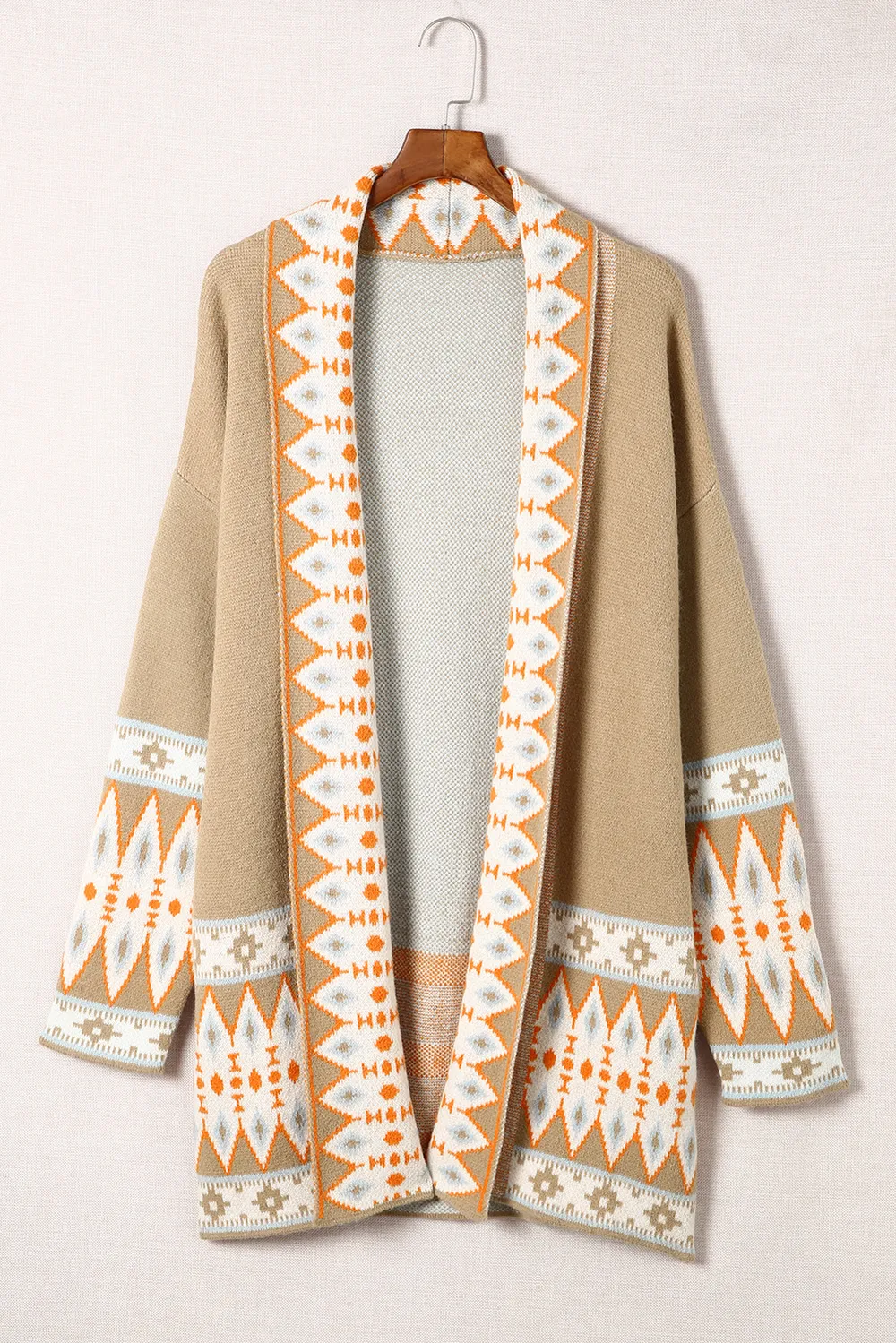Geometric Open Front Long Sleeve Cardigan, image 5