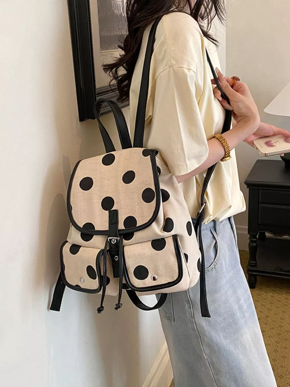Polka Dot Backpack Bag, image 4