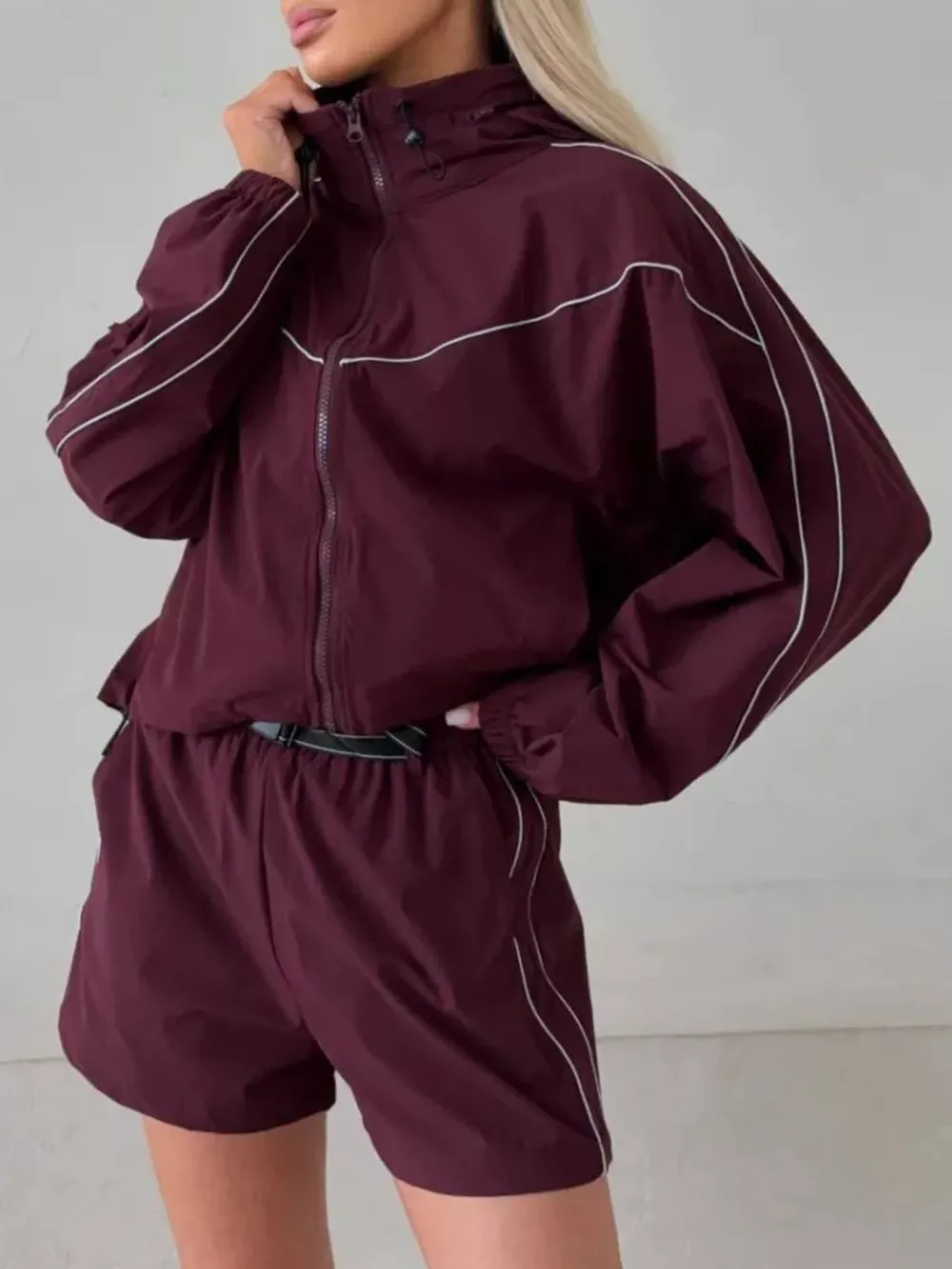 Drawstring Zip-Up Jacket and Shorts Set, image 25