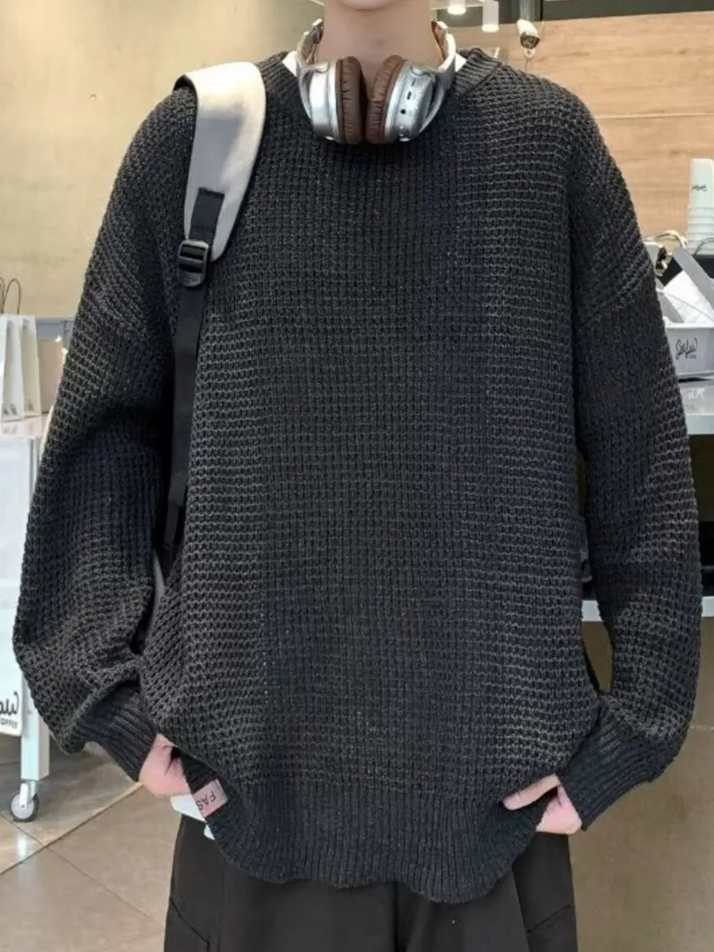 Men's Plus Size Round Neck Long Sleeve Sweater, image 2
