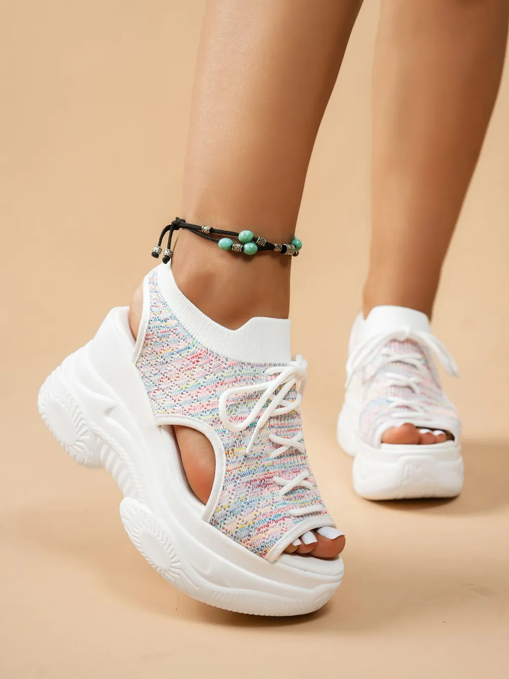 Lace Up Platform Wedge Sandals, image 2