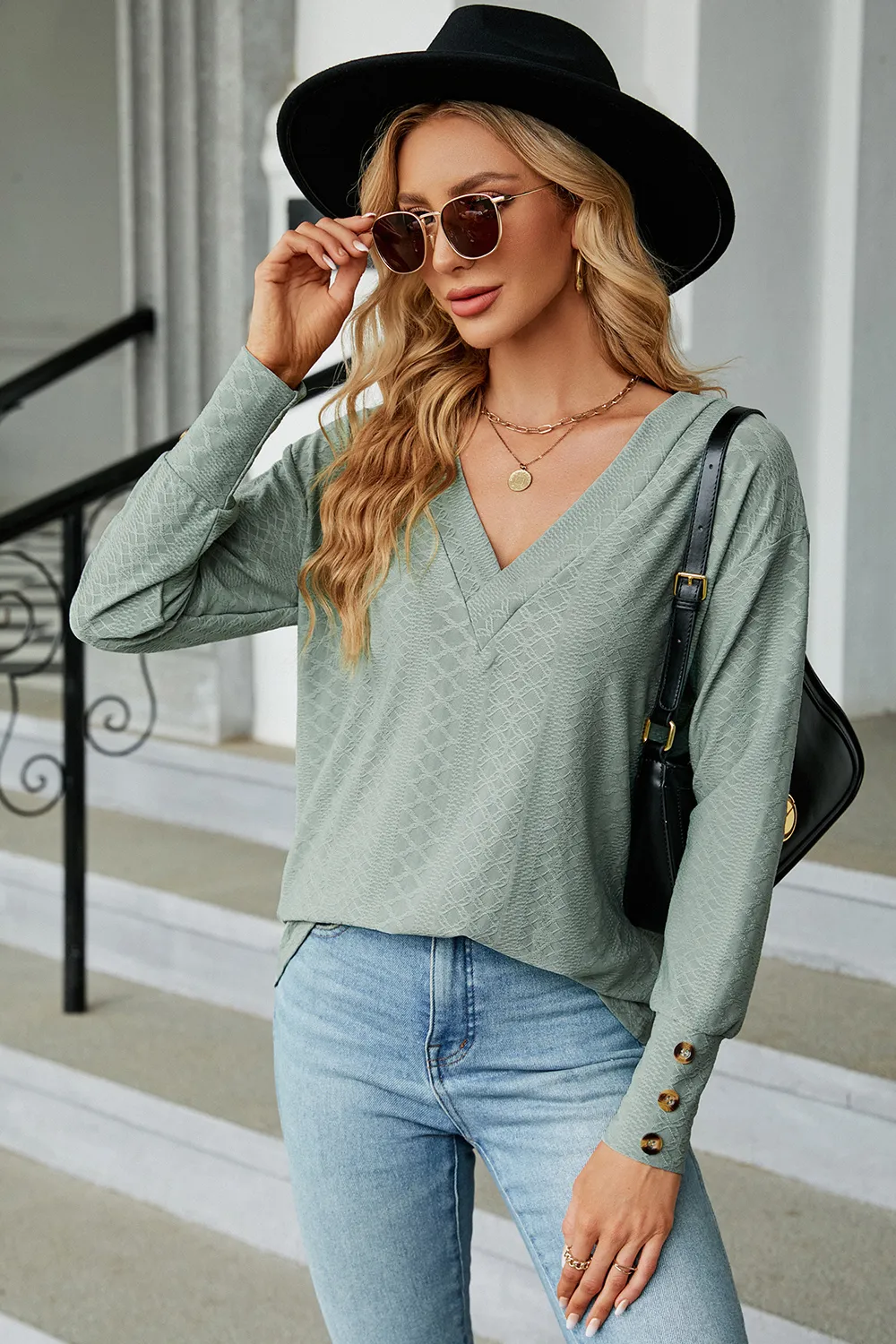 V-Neck Lantern Sleeve T-Shirt, image 27