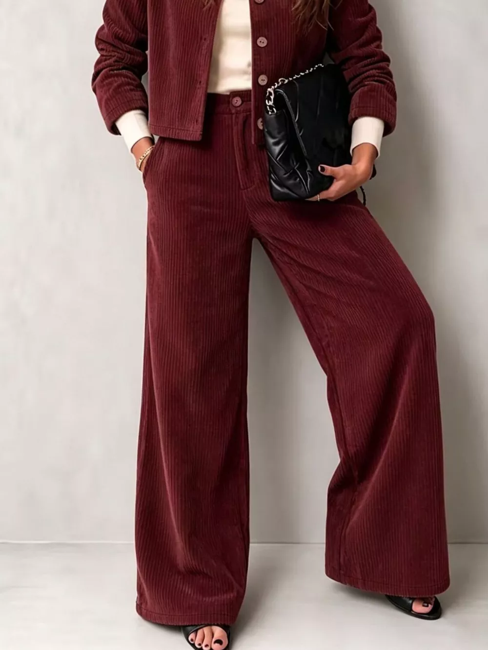 Full Size Corduroy Button-Down Jacket and Wide-Leg Pants Two-Piece Set Plus Size, image 12