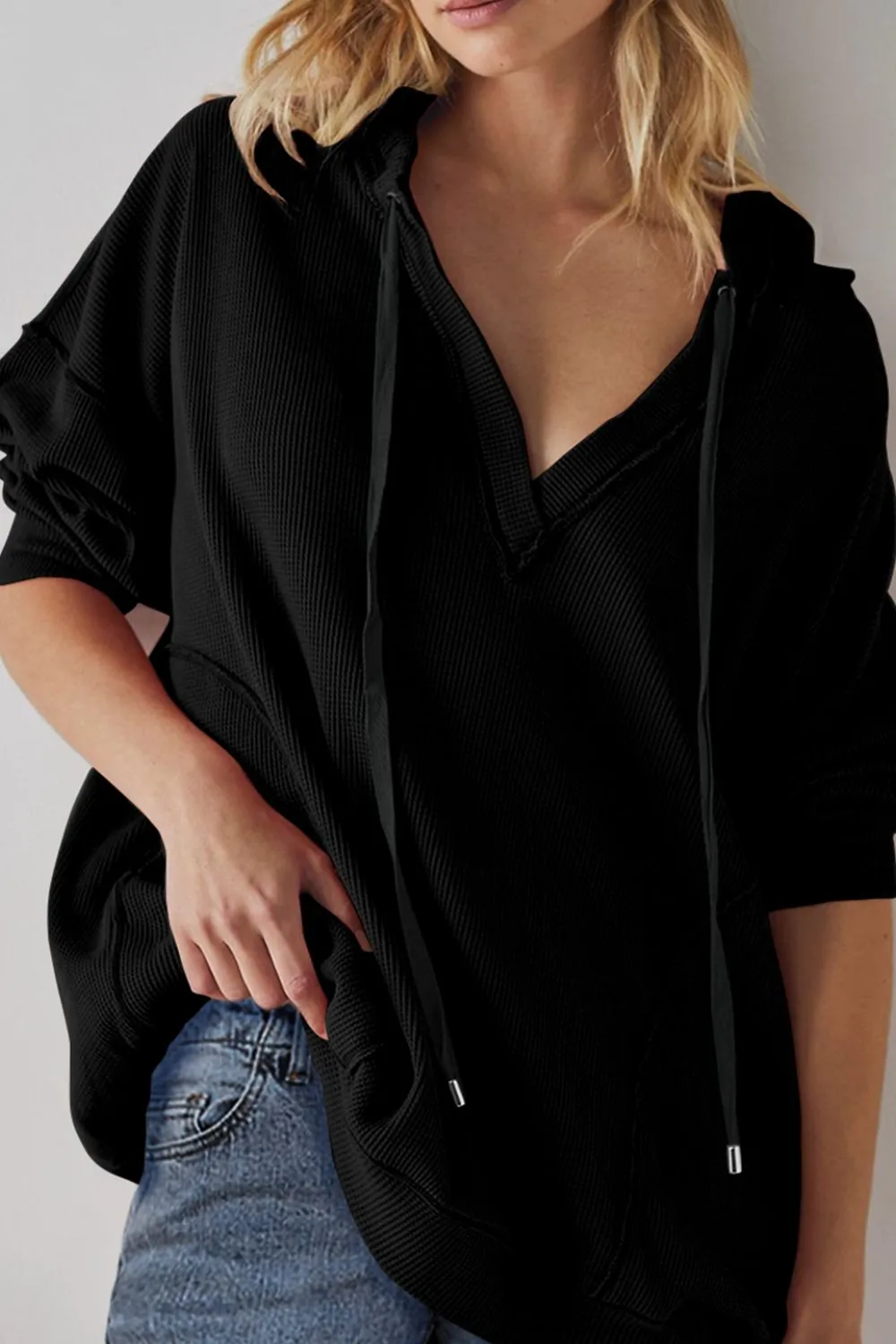 Exposed Seam Drawstring Long Sleeve Hoodie, image 4