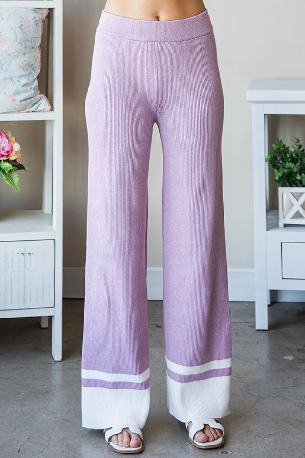 Contrast Ribbed Knit Pants, image 2