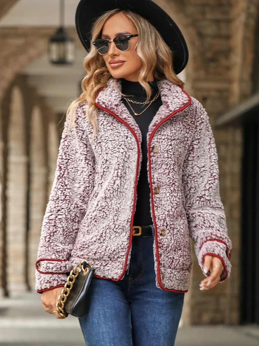 Fuzzy Pocketed Button Up Jacket, image 4