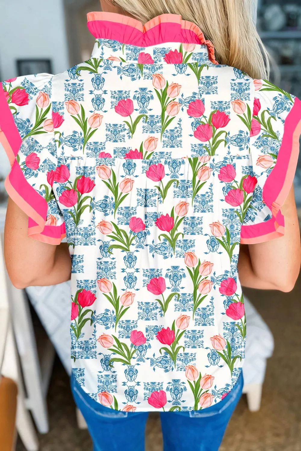 Floral Print Ruffle Collar Blouse, image 2