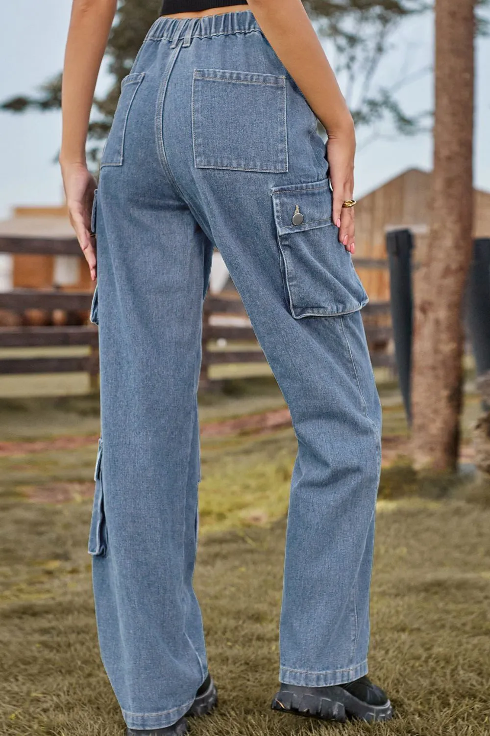 Loose Fit Long Jeans with Pockets, image 2