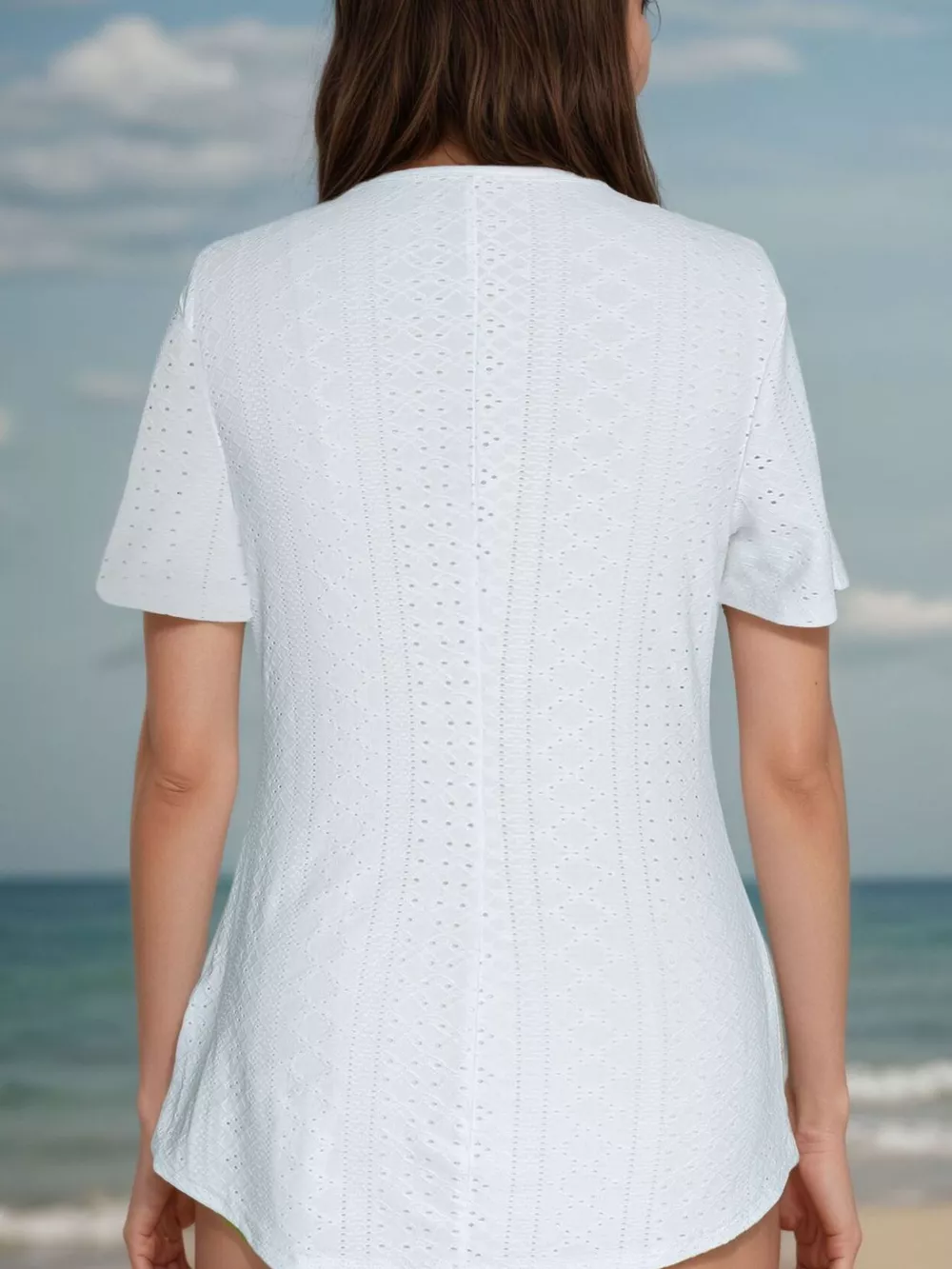 Lace Detail Eyelet Short Sleeve Top, image 4