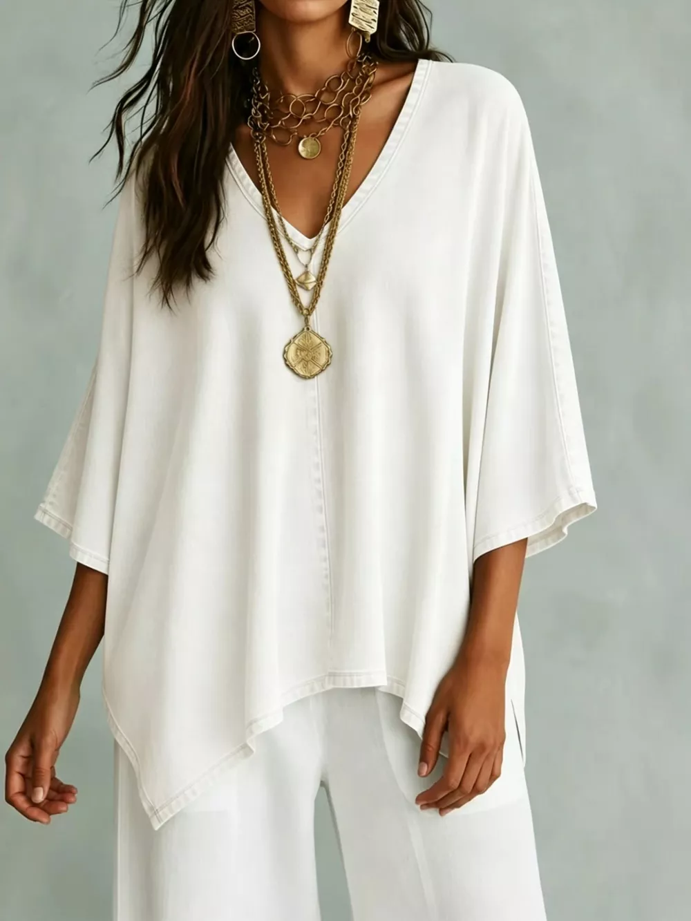 V-Neck Batwing Sleeve T-Shirt, image 8