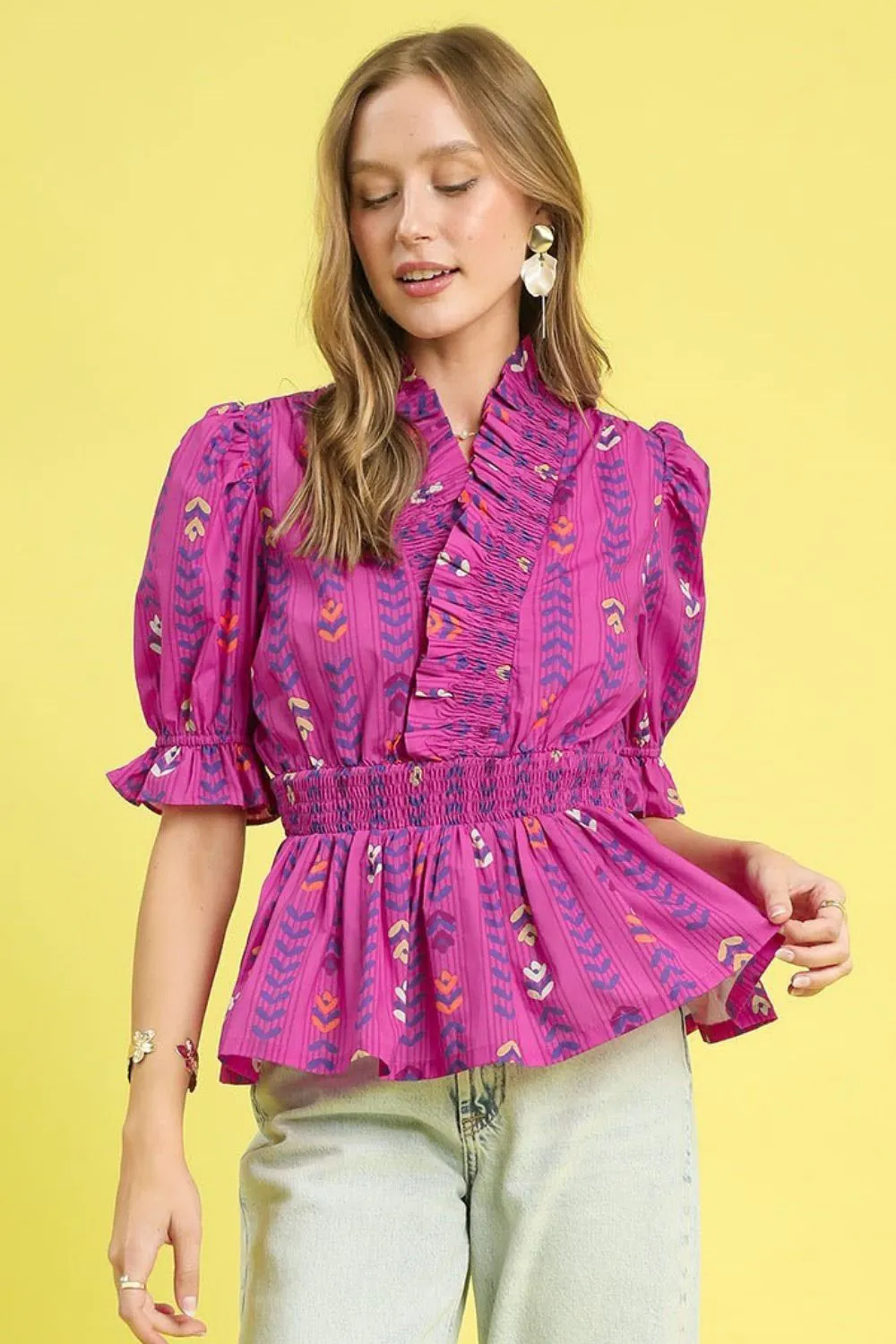 Printed Half Sleeve Peplum Blouse