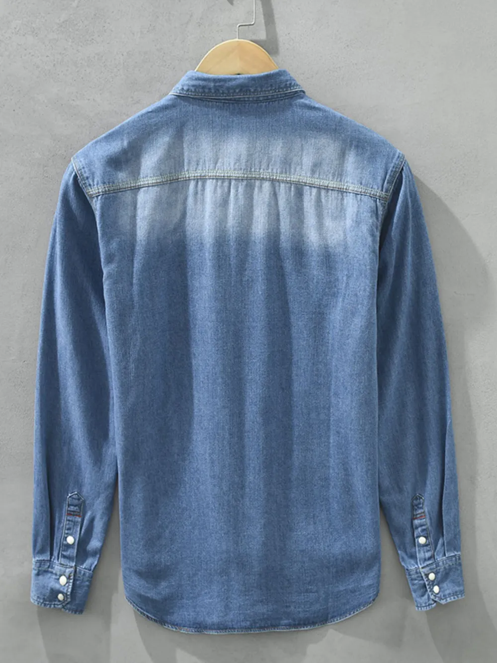Men's Plus Size Button Up Long Sleeve Denim Shirt, image 6
