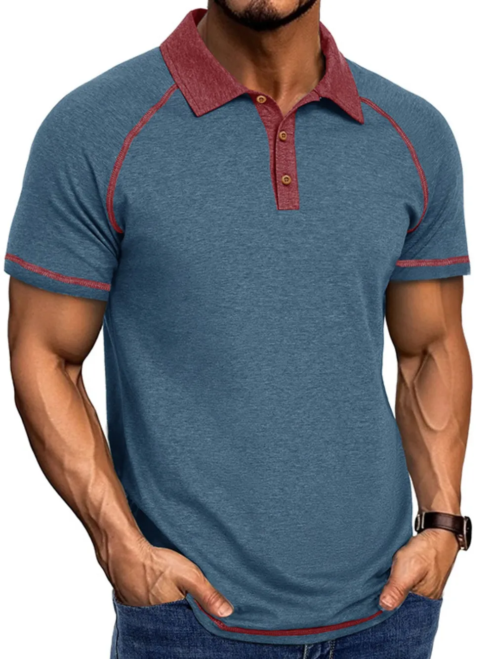 Men's Full Size Contrast Collar Short Sleeve Polo Shirt Plus Size, image 12