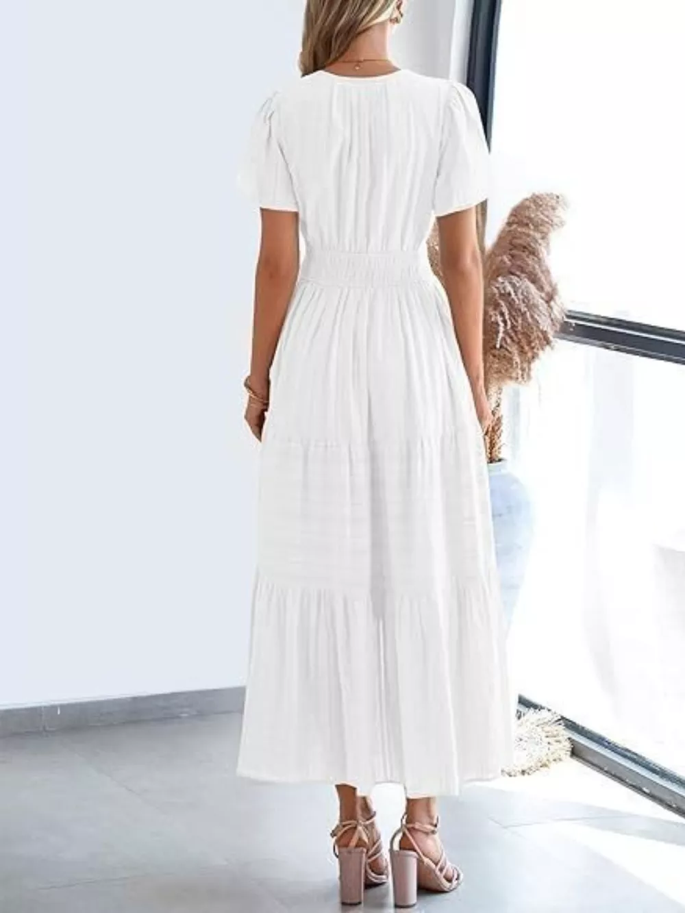Notched Short Sleeve Tiered Dress, image 2